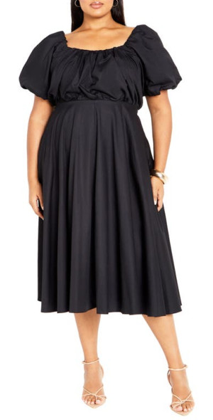 City Chic - Rosabella Puff Sleeve Midi Dress in Black