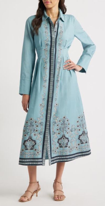 Cleobella - Mirella Placed Print Long Sleeve Cotton & Linen Midi Dress in  Cardamon Blue at Nordstrom, Size X-Small