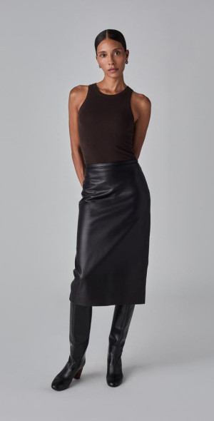 CO Midi Pencil Skirt in Leather in Black at Nordstrom Size 0