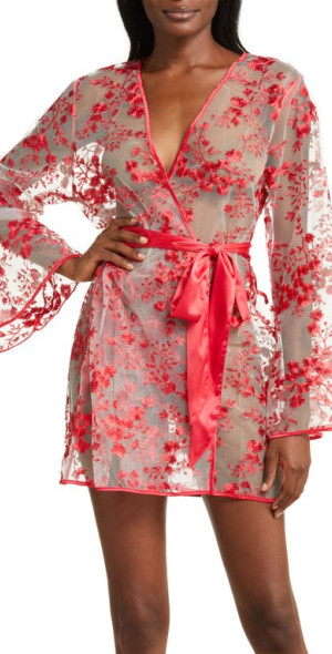 Coquette - Floral Embroidered Sheer Mesh Robe