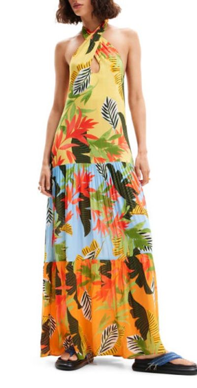 Desigual - Tropical Halter Neck Maxi Dress in Yellow at Nordstrom, Size  Small