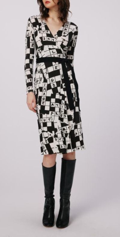 Diane von Furstenberg - Luella Crossword Print Long Sleeve Merino Wool Wrap Dress in Dvf 50Th Cross Word Ivory Med at Nordstrom, Size Xx-Small Diane von Furstenberg - Luella Crossword Print Long Sleeve Merino Wool Wrap Dress in Dvf 50Th Cross Word Ivory Med at Nordstrom, Size Xx-Small