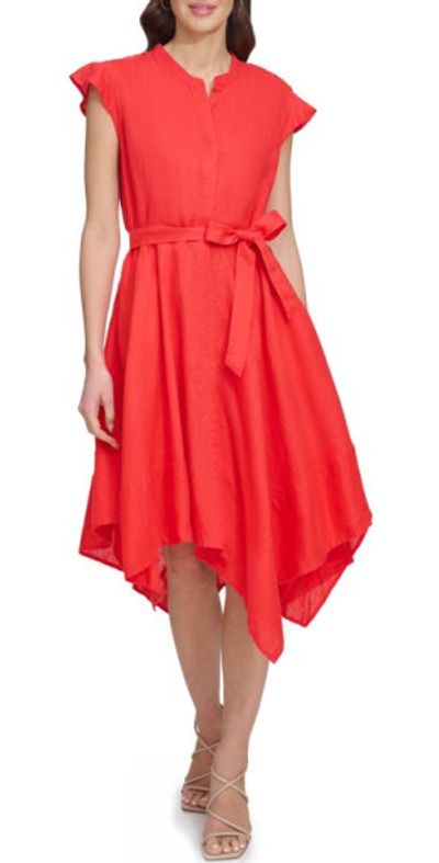 DKNY DKNY Handkerchief Hem Linen Shirtdress in Flame