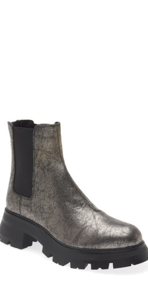 DKNY Womens Silver Goring Sasha Round Toe Block Heel Chelsea Boot