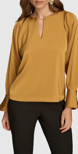 DONNA KARAN DONNA KARAN Chain Long Sleeve Crepe Top in Antique Gold at Nordstrom, Size X-Small