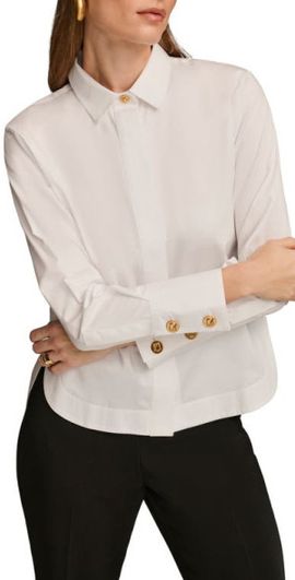 DONNA KARAN DONNA KARAN Cotton Button-Up Shirt in White at Nordstrom, Size Large