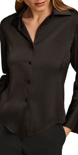 DONNA KARAN DONNA KARAN Long Sleeve Button-Up Shirt in Black at Nordstrom, Size Large