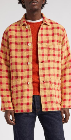 Drake's - Tablecloth Check Five Pocket Linen Blend Chore Jacket in