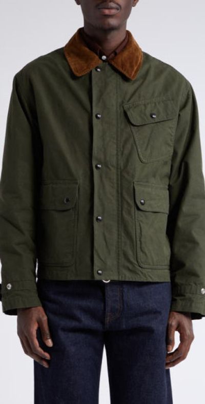 Drake's Wader Water Repellent Waxed Cotton Jacket in Green at