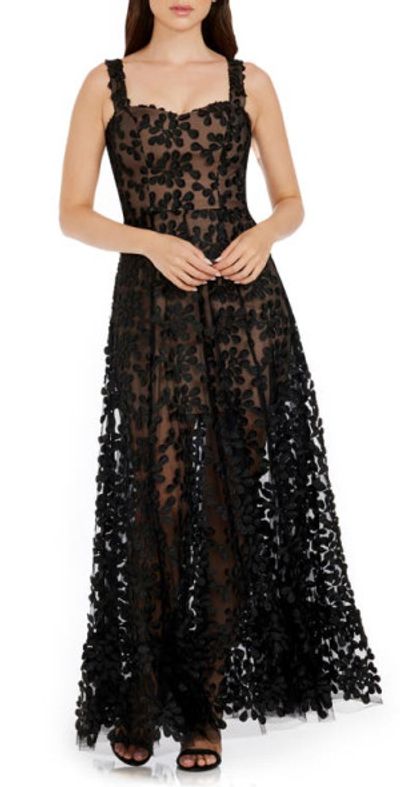 Dress the Population Dress the Population Anabel Semisheer Sweetheart Neck Gown in Black at Nordstrom