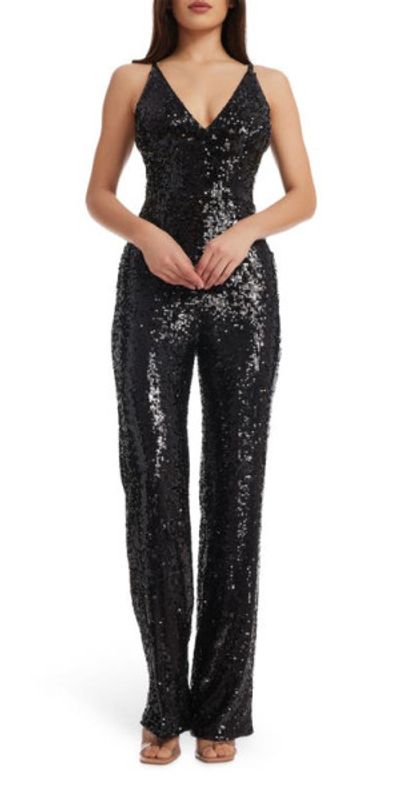 Dress the Population Dress the Population Charlie Sequin Wide Leg Jumpsuit in Black at Nordstrom, Size X-Small