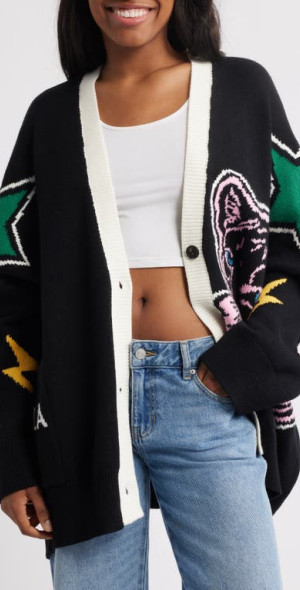 Dressed in Lala - Karma Panther Oversize Cardigan in Black at