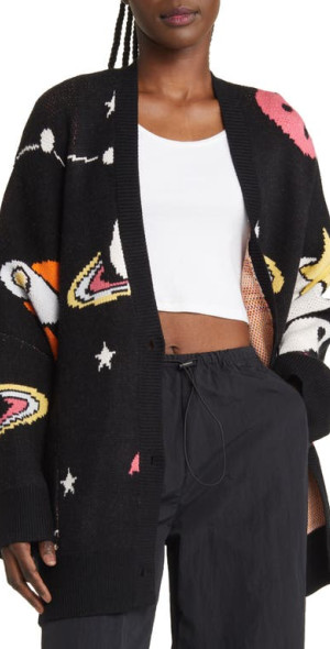 Dressed in Lala - Outerspace Oversize Open Front Cardigan in Black