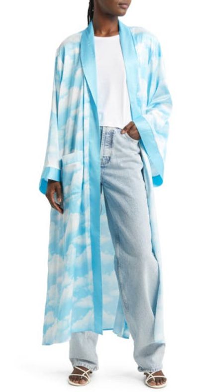 Dressed in Lala Dressed in Lala Tie Waist Satin Overlay in Clouds at Nordstrom