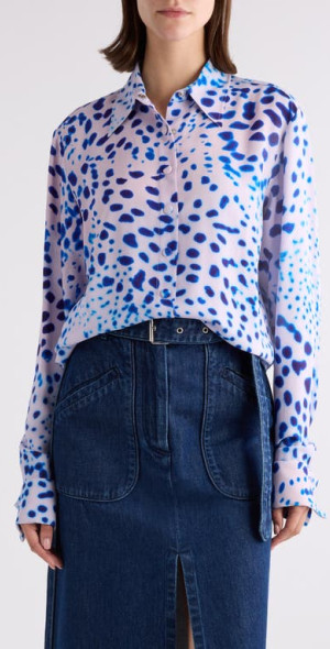 Dries Van Noten - Celina Orchid Spot Snap-Up Shirt in Blue