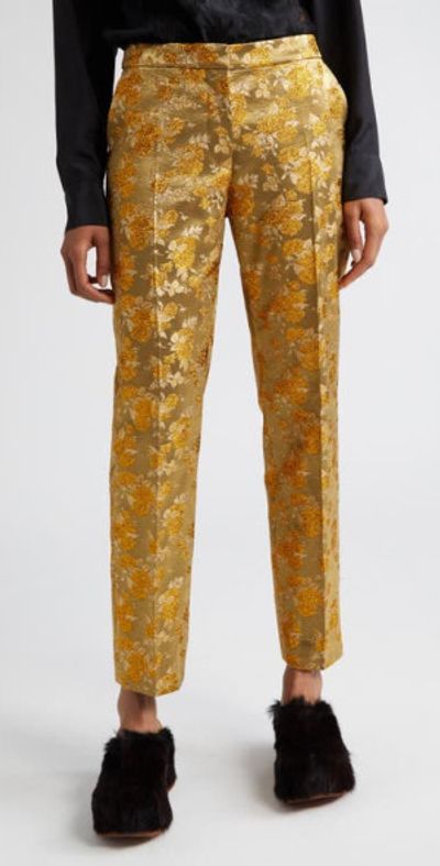 Dries Van Noten Poumas Floral Brocade Ankle Pants in Gold 954 at
