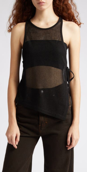Eckhaus Latta - UV Asymmetric Semisheer Cotton & Linen Mesh Tank