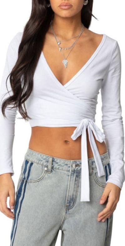 EDIKTED EDIKTED Aila Wrap Crop Top in White at Nordstrom, Size X-Small