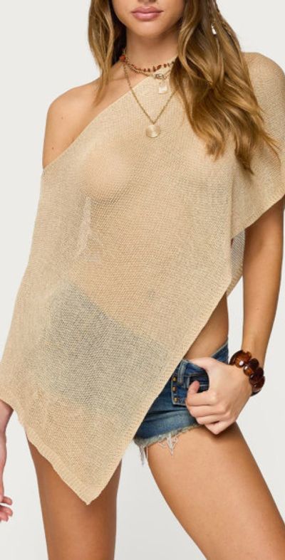 EDIKTED EDIKTED Azalia Asymmetric Open Knit Sweater in Beige at Nordstrom, Size Small