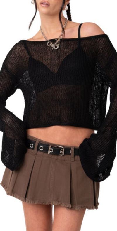 EDIKTED EDIKTED Emmie Off the Shoulder Sheer Sweater in Black at Nordstrom, Size X-Small