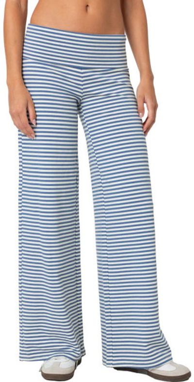 EDIKTED EDIKTED Lilah Stripe Foldover Pants in Blue-And-White at Nordstrom, Size X-Small