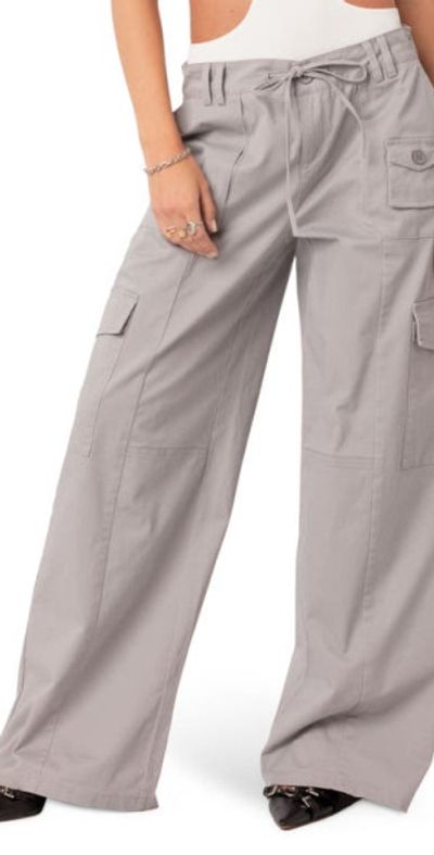 EDIKTED EDIKTED Low Rise Wide Leg Cargo Pants in Gray at Nordstrom