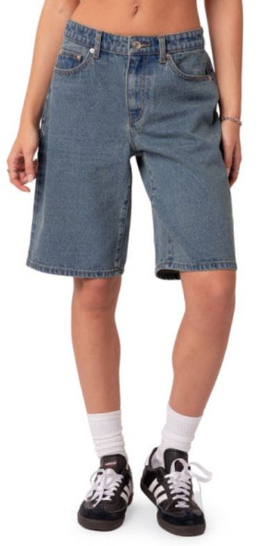 EDIKTED EDIKTED Oversize Low Rise Denim Bermuda Shorts in Blue-Washed at Nordstrom, Size X-Small