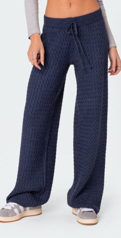 EDIKTED EDIKTED Portia Cable Knit Pants in Navy at Nordstrom, Size X-Small