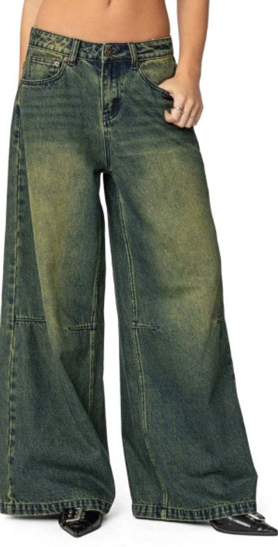 EDIKTED EDIKTED Shawn Tinted Low Rise Wide Leg Jeans in Blue-Washed at Nordstrom, Size X-Small