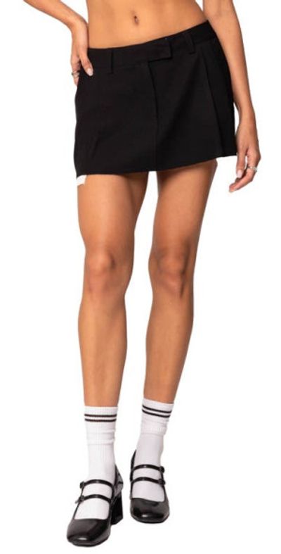 EDIKTED EDIKTED Tailored Pleated Raw Hem Miniskirt in Black at Nordstrom, Size X-Small
