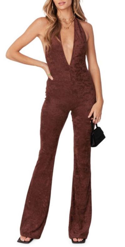 EDIKTED EDIKTED Terri Open Back Terry Cloth Jumpsuit in Brown at Nordstrom
