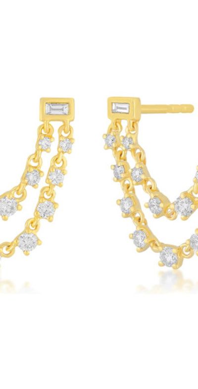 EF Collection EF Collection Diamond Chain Double Stud Earrings in Yellow Gold at Nordstrom