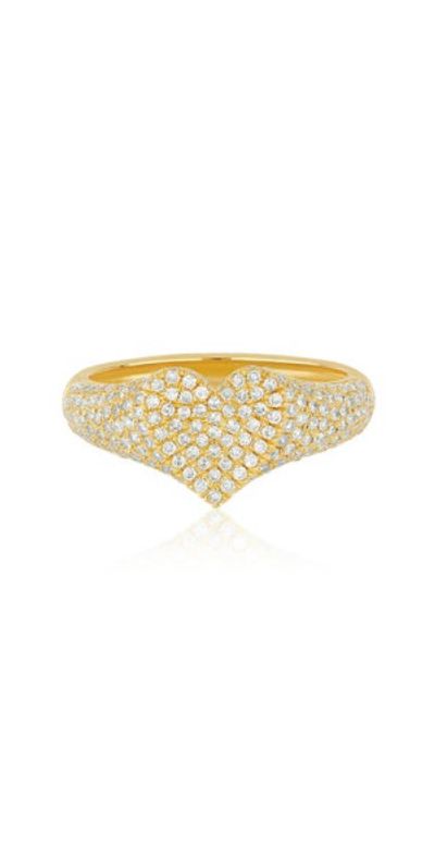 EF Collection EF Collection Diamond Heart Signet Ring in 14K Yellow Gold