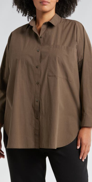 Eileen Fisher Classic Collar Oversize Organic Cotton Poplin