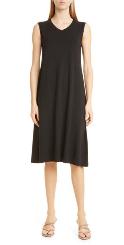 chinese dress ladies Eileen Fisher Velvet V-Neck Dress in Black, L