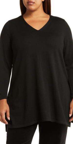 Eileen Fisher V-Neck Tunic Top in Black at Nordstrom