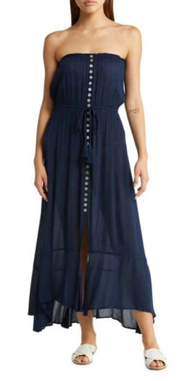 Elan Strapless Maxi Cover-Up Dress in Navy at Nordstrom