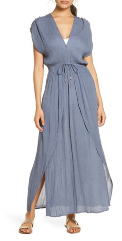 Elan Wrap Maxi Cover-Up Dress in Denim at Nordstrom