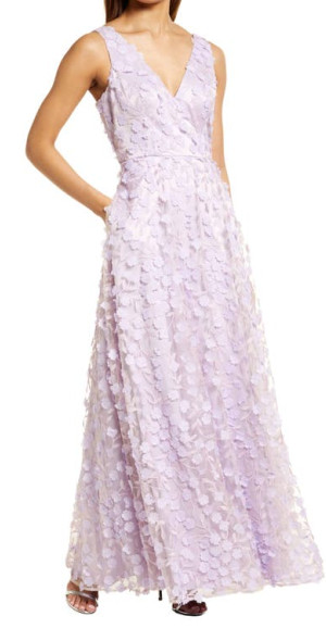 Eliza J Floral Appliqué Gown in BeigeWhite at Nordstrom Size 14 main image 1