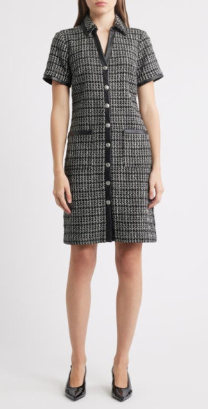 Eliza J - Button Front Tweed Shirtdress in Black at Nordstrom, Size 2