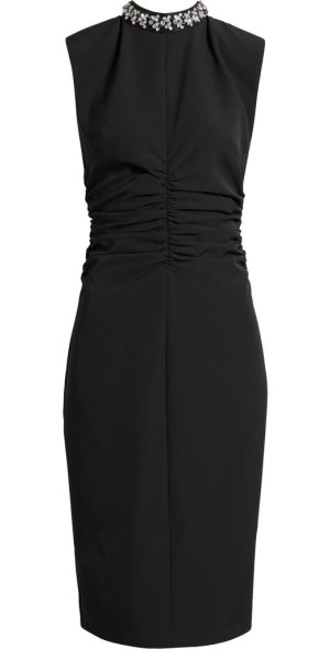 Eliza J Embellished Mock Neck Sheath Dress in Black at Nordstrom Size 2