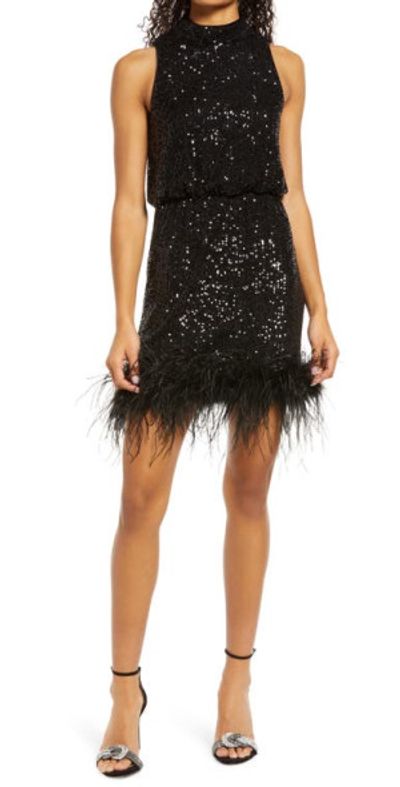 eliza j glitter dress Eliza J Black Sequin Faux Wrap Dress- Size 12 – The Saved Collection main image 1