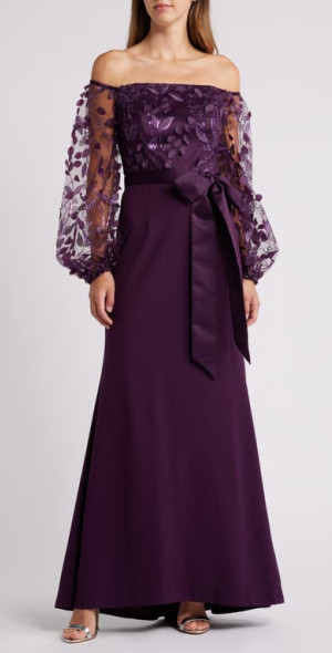 eliza j shimmering belted gown