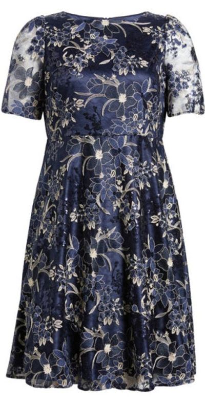 Eliza J Floral Embroidered Sequin Lace Dress in Navy at Nordstrom