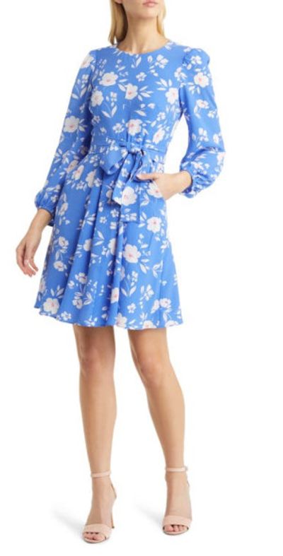 Eliza J - Floral Fit & Flare Dress in Periwinkle
