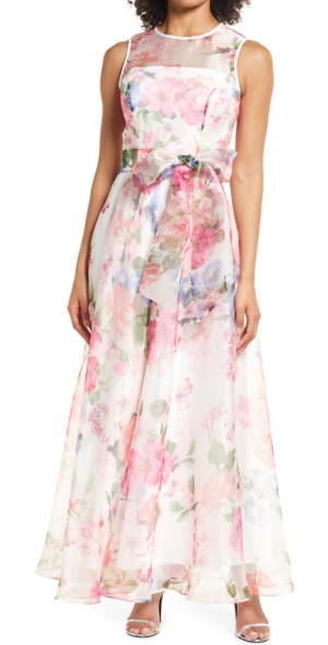Eliza J Floral Organza Jumpsuit in Piv at Nordstrom Size 2