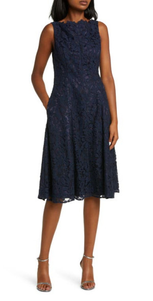 eliza j blue lace dress Eliza J Blue/Nude Crochet Lace Overlay Dress- Size 14 – The Saved Collection main image 0