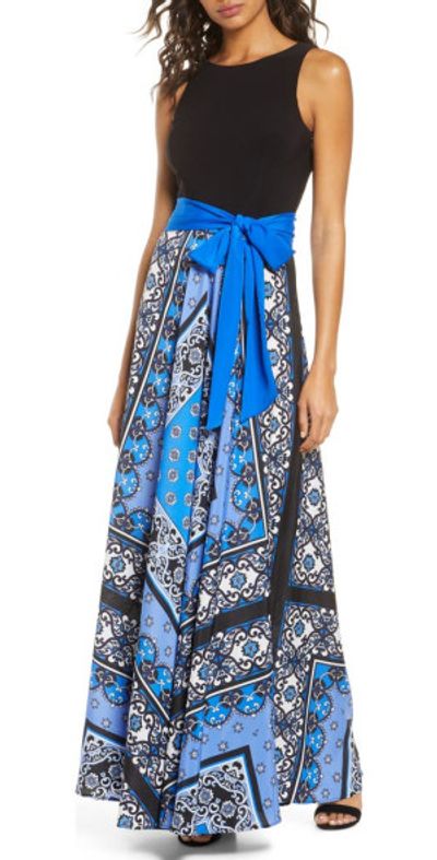 Eliza J - Scarf Print Sleeveless Maxi Dress in Cobalt at Nordstrom, Size 0P Eliza J - Scarf Print Sleeveless Maxi Dress in Cobalt at Nordstrom, Size 0P
