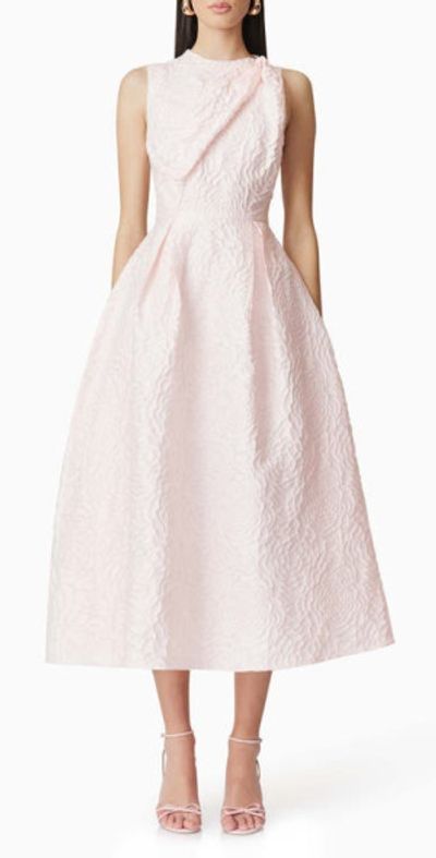 Elliatt Deanna Rose Jacquard Cocktail Midi Dress in Pink at