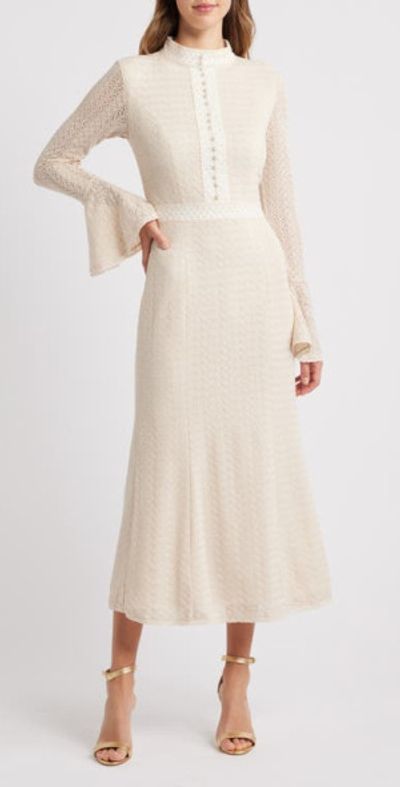Elliatt - Kailee Texture Long Sleeve Midi Dress in Ivory at Nordstrom, Size  Xx-Small